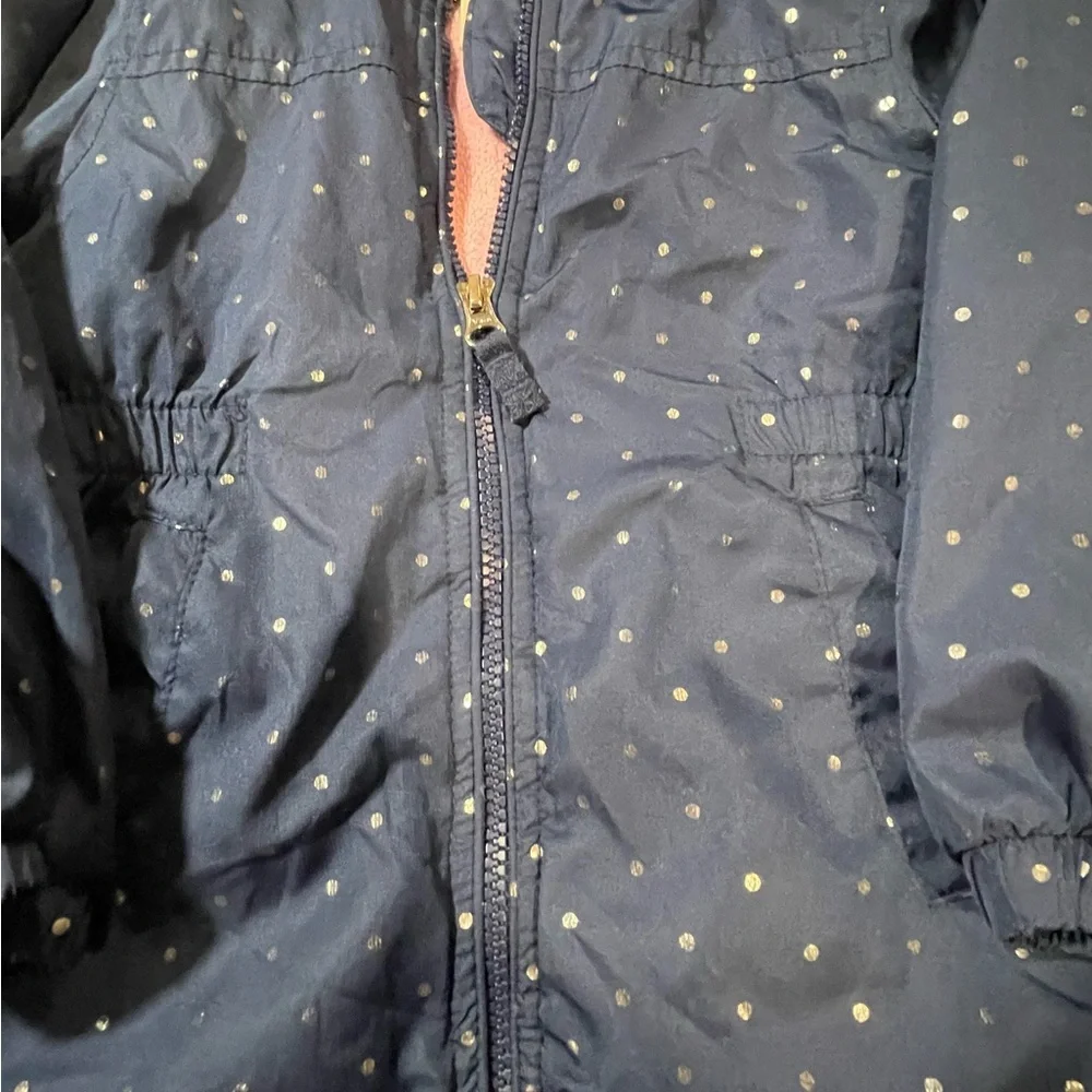 Oshkosh BGosh navy polka‎ dot pink coat with hood size 4T